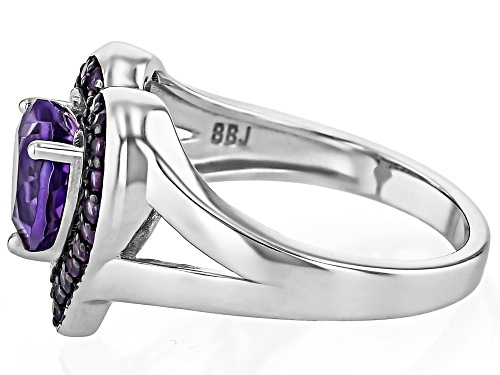 1.39ct Heart Shape And 0.17ctw Round Amethyst Rhodium Over Sterling Silver Ring - Size 6