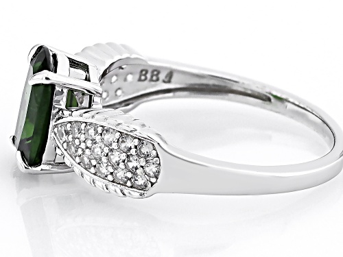 1.71ct Cushion Chrome Diopside With 0.37ctw White Zircon Rhodium Over Sterling Silver Ring - Size 7