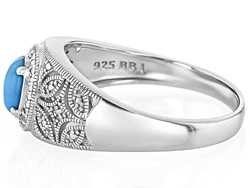 6x4mm Oval Sleeping Beauty Turquoise With .03ctw White Diamond Accent Rhodium Over Silver Ring - Size 9