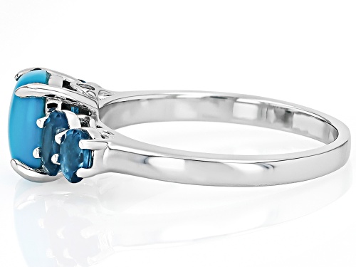 Sleeping Beauty Turquois with 0.80ctw London Blue Topaz and White Zircon Rhodium Over Silver Ring - Size 9