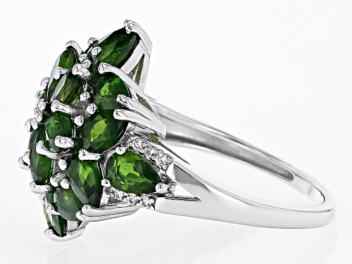 3.78ctw Pear shapes Chrome Diopside With 0.05ctw Round White Zircon Rhodium Over Silver Ring - Size 8
