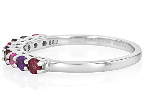 .23ct Lab Pink Sapphire with 0.32ctw Raspberry Rhodolite & Amethyst Rhodium Over Silver Band Ring - Size 9
