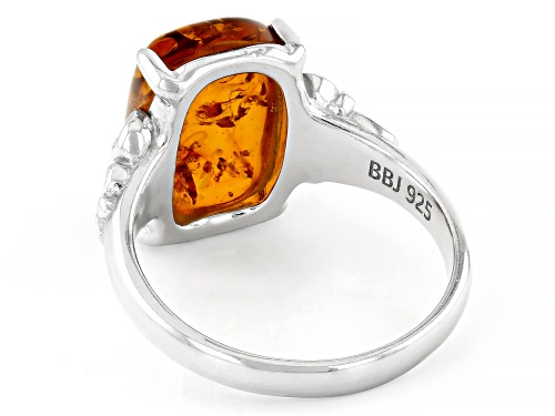 14x10mm Cushion Cabochon Amber Rhodium Over Sterling Silver Solitaire Ring - Size 6