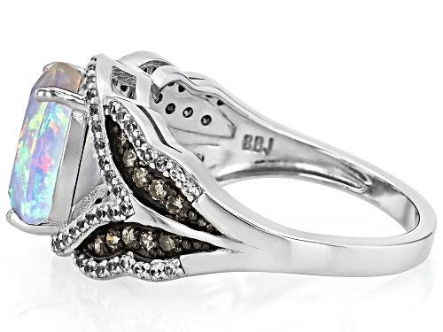 2.27ct Ethiopian Opal with .22ctw Champagne Diamond & .43ctw White Zircon Rhodium Over Silver Ring - Size 6