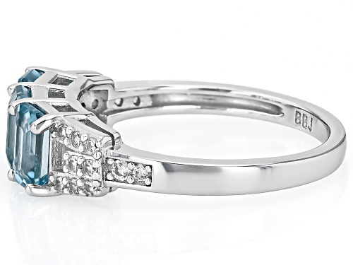 2.62ctw Rectangular Octagonal Blue Zircon With .23ctw White Zircon Rhodium Over Sterling Silver Ring - Size 10