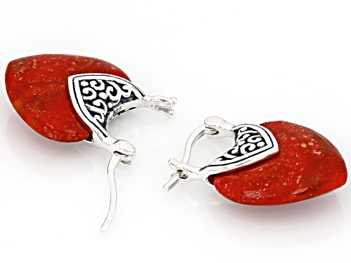 16x15mm Free-form Cabochon Red Coral Sterling Silver Heart Earrings