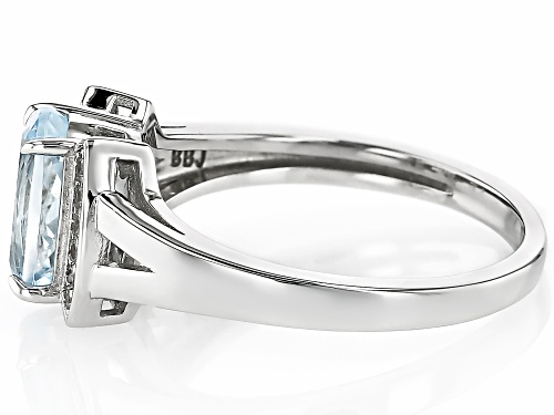 1.31ct Oval Aquamarine With 0.14ctw Round White Zircon Rhodium Over Sterling Silver Ring - Size 7