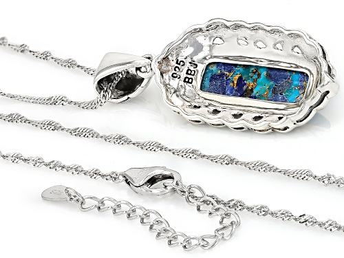 20x6mm Rectangular Cabochon Turquoise And Lapis Lazuli Sterling Silver Pendant With Chain