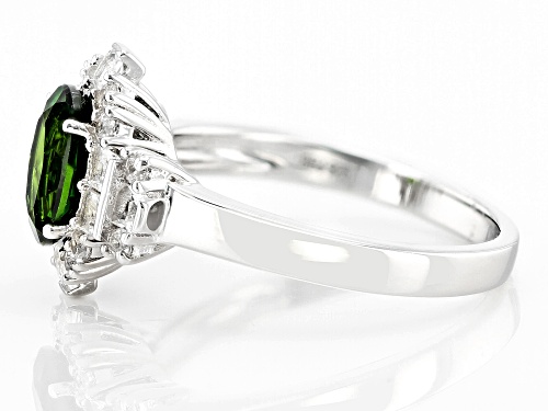 1.10ct Oval Chrome Diopside, 0.37ctw White Topaz With 0.25ctw White Zircon Rhodium Over Silver Ring - Size 9