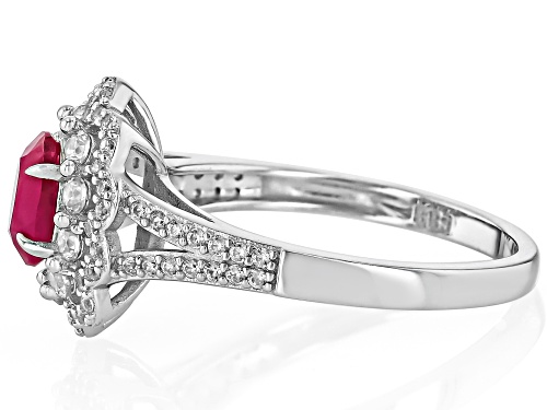 0.92ct Oval John Saul Ruby With 0.80ctw Round White Zircon Rhodium Over Sterling Silver Ring - Size 9