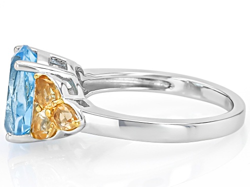 4.08ct Oval Glacier Topaz™ With .70ctw Pear Shape Citrine Rhodium Over Sterling Silver Ring - Size 10