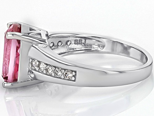 4.24ct Cushion Pink Topaz With .27ctw White Zircon Rhodium Over Sterling Silver Ring - Size 10