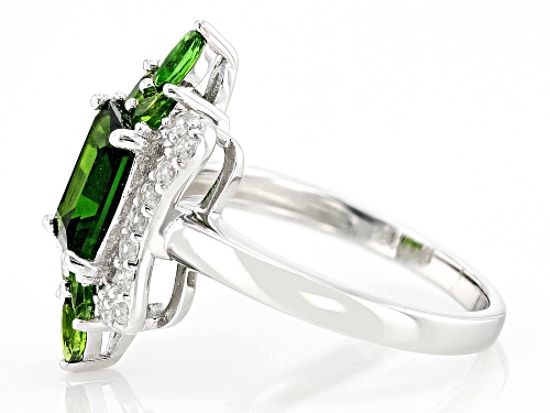 1.66ctw Mixed Shapes Chrome Diopside With 0.36ctw White Zircon Rhodium Over Silver Ring - Size 8