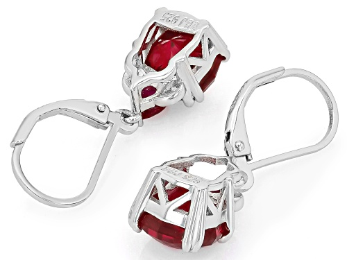 6.12ct Cushion Glitter Mine Cut & .27ctw Lab Ruby With .03ctw Zircon Rhodium Over Silver Earrings