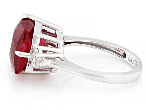 6.63ct Cushion Glitter Mine Cut Lab Created Ruby With .26ctw White Zircon Rhodium Over Silver Ring - Size 8