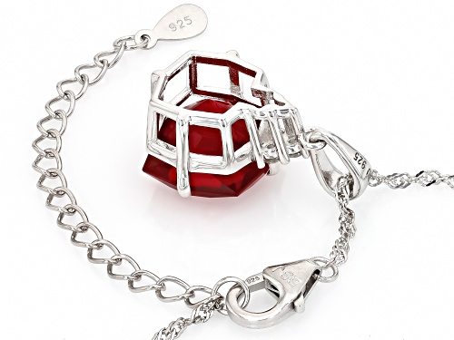6.63ct Glitter Mine Cut Lab Ruby With .13ctw White Zircon Rhodium Over Silver Pendant With Chain
