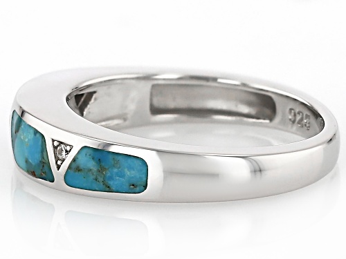 7x3.5mm & 6x3mm Freeform Turquoise With .04ctw White Zircon Rhodium Over Silver Band Ring - Size 7