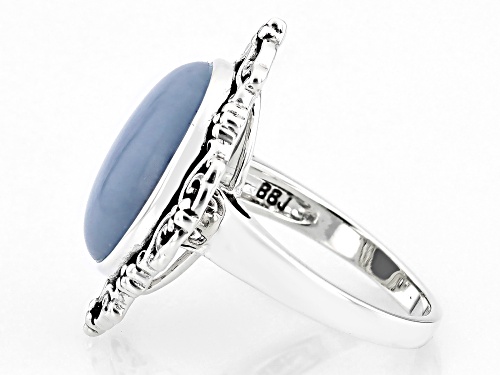 16x12mm Oval Cabochon Blue Angelite Sterling Silver Solitaire Ring - Size 8