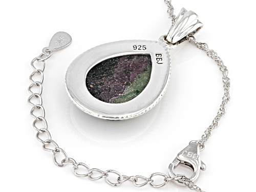 20x15mm Pear Shape Cabochon Ruby-in-Zoisite Sterling Silver Solitaire Pendant with Chain