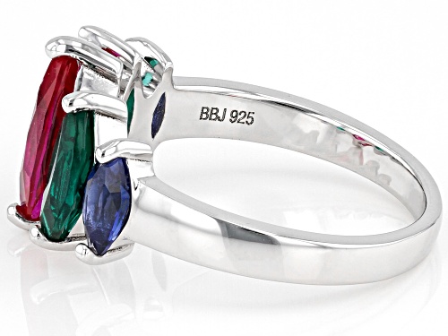 1.05ct Lab Created Ruby, .77ctw Lab Emerald, .44ctw Lab Sapphire Rhodium Over Sterling Silver Ring - Size 8