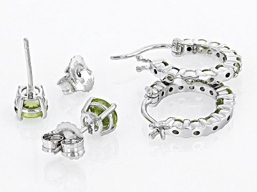 2.24ctw Round Manchurian Peridot™ Rhodium Over  Silver Studs And Hoop Earrings Set