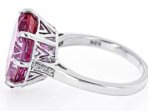 9.78ct Oval Pink Topaz With 0.05ctw White Zircon Rhodium Over Sterling Silver Ring - Size 11