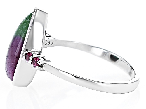 14x8mm Pear Shape Ruby-In-Zoisite With 0.12ctw Round Rhodolite Rhodium Over Sterling Silver Ring - Size 9