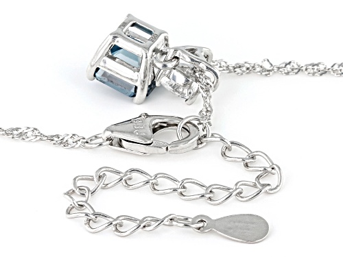 1.45ct Asscher Cut London Blue Topaz With 0.26ctw Lab Sapphire Rhodium Over Silver Pendant Chain