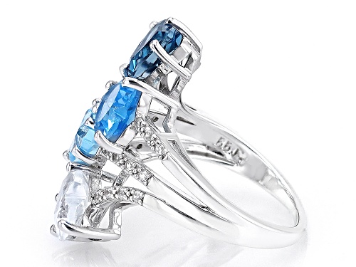 5.25ctw Blue Topaz And 1.75ctw White Topaz, With 0.19ctw White Zircon Rhodium Over Silver Ring - Size 9