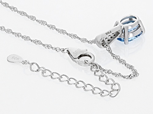 2.89ct Swiss Blue Topaz With 0.07ctw White Zircon Rhodium Over Sterling Silver Pendant With Chain