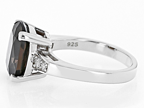 3.75ct Cushion Smoky Quartz With 0.14ctw White Zircon Rhodium Over Sterling Silver Ring - Size 8