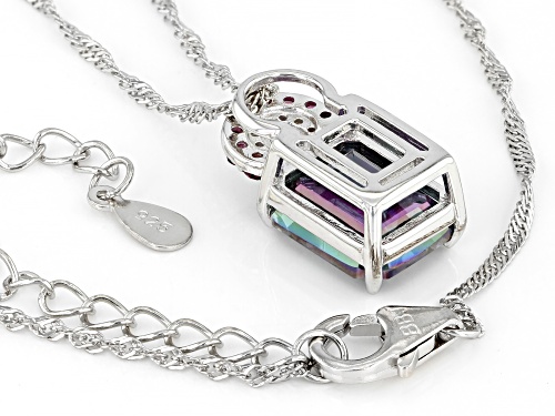 3.87ct Oval Multi-Color Quartz with 0.29ctw Multi-Gem Rhodium Over Silver Pendant with Chain