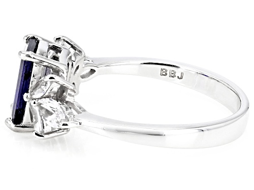 1.11ct Rectangular Octagonal Iolite With 0.52ctw Lab Created White Sapphire Rhodium Over Silver Ring - Size 9