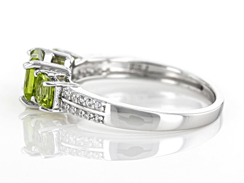 1.39ctw Asscher Cut Manchurian Peridot™ With 0.10ctw White Zircon Rhodium Over Sterling Silver Ring - Size 7