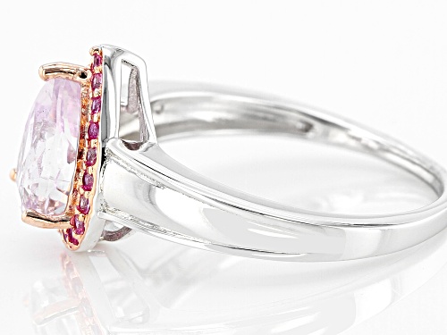 1.46ct Pear Shaped Kunzite With 0.18ctw Pink Lab Sapphire Rhodium Over Sterling Silver Ring - Size 10