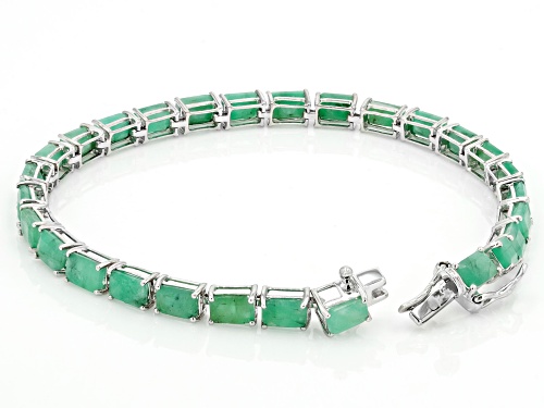 13.94ctw Rectangular Octagonal Sakota Emerald Rhodium Over Sterling Silver Tennis Bracelet - Size 7.25