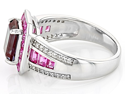 2.12ct Lab Alexandrite, 1.26ctw Lab Pink Sapphire With .23ctw White Zircon Rhodium Over Silver Ring - Size 9