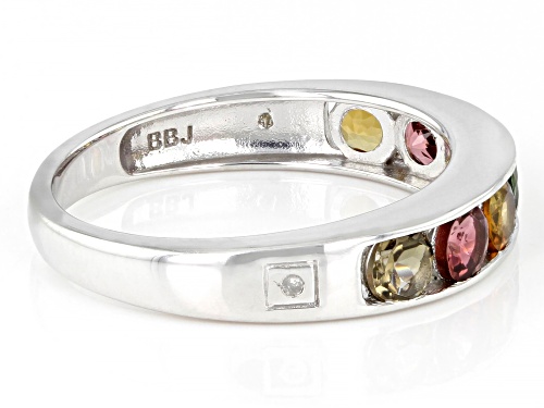 1.19ctw Round Multicolor Tourmaline With 0.01ctw White Diamond Accent Rhodium Over Silver Band Ring - Size 7
