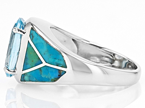 6.20ct Oval Glacier Topaz™ With Free-Form Turquoise Rhodium Over Silver Ring - Size 7