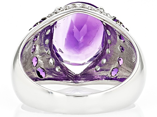 4.09ctw Mixed Shapes African Amethyst With 0.41ctw White Zircon Rhodium Over Silver Ring - Size 5