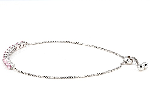 1.65ctw Oval Pink Spinel Rhodium Over Sterling Silver bolo Bracelet Adjusts 6