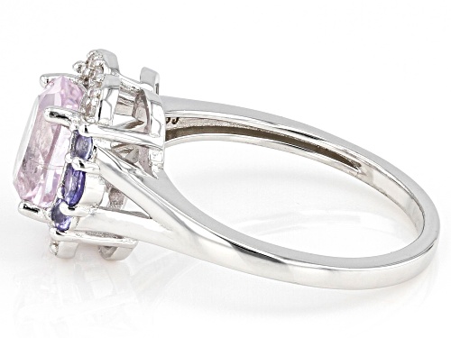 1.60ct Kunzite, 0.24ctw Tanzanite With 0.10ctw White Zircon Rhodium Over Sterling Silver Ring - Size 9