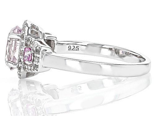1.50ct Oval Kunzite, .22ctw Pink Sapphire With .44ctw White Zircon Rhodium Over Silver Ring - Size 11