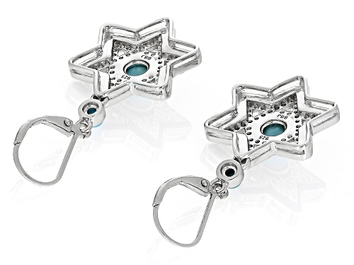 3mm & 5mm Composite Turquoise, White Zircon and Enamel Star of David Rhodium Over Silver Earrings
