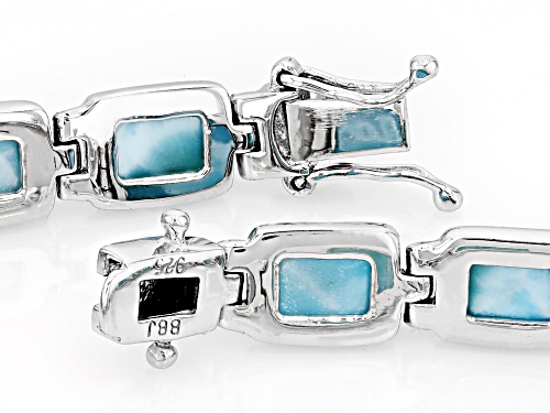 8x6mm Baguette Cabochon Larimar Rhodium Over Sterling Silver Tennis Bracelet - Size 8