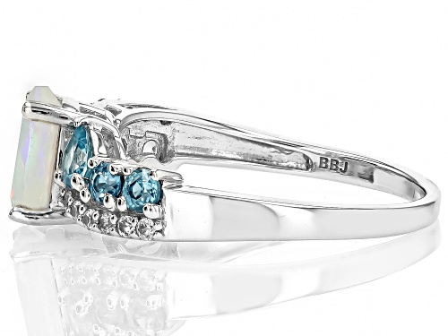 0.54ct Oval Ethiopian Opal With 0.80ctw Blue & White Zircon Rhodium Over Sterling Silver Ring - Size 10