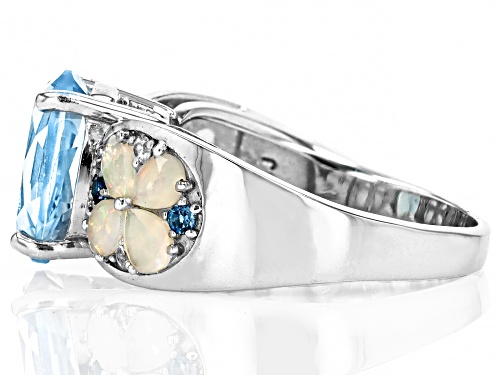 3.85ct Oval Glacier Topaz™ With 0.78ctw Multi-Gem Rhodium Over Sterling Silver Ring - Size 7