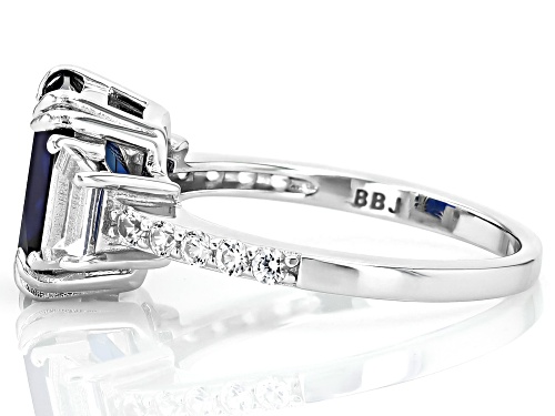2.72ct Lab Created Blue Sapphire With .38ctw Lab Created White Sapphire Rhodium Over Silver Ring - Size 6