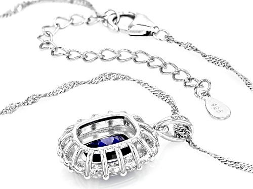 3.50ct Lab Blue Sapphire With 1.16ctw Lab White Sapphire Rhodium Over Silver Pendant with Chain
