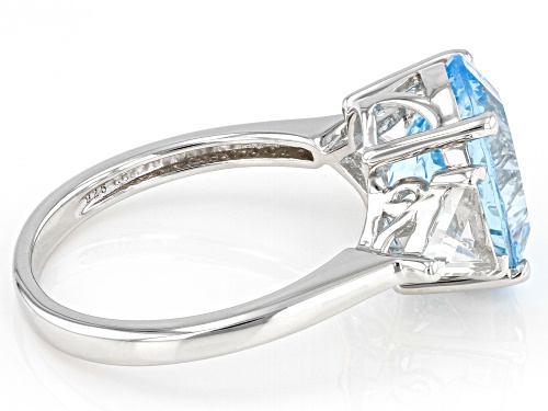 5.20ct Oval Glacier Topaz™ With 0.92ctw Triangle White Topaz Rhodium Over Silver 3-Stone Ring - Size 6